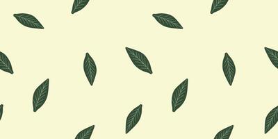 Floral seamless pattern. Simply green leaves ornamental texture on yellow background. Flourish nature summer garden textured background textile wrapping paper design vector
