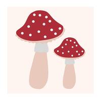 Two playful red mushrooms with white spots on a light background vector