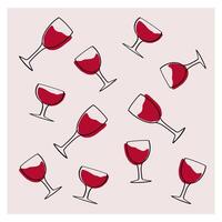 Decorative pattern featuring wine glasses with red liquid on a light background vector