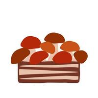 A basket filled with colorful mushrooms displayed on a white background vector