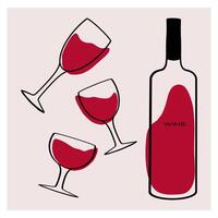 Elegant red wine bottle and glasses against a soft background vector