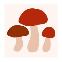 Three stylized mushrooms with varying red and brown caps in a minimalist design on a light background vector