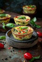 Delicious mini spinach and tomato frittatas for breakfast, brunch or a light and healthy meal. photo