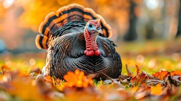 Majestic Wild Turkey in Autumn Splendor A Symbol of Thanksgiving and the Fall Season photo