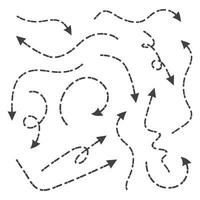 Black Dotted Hand Drawn Arrows Set on White Background. Arrow, Cursor Icon. Pointers Collection. vector