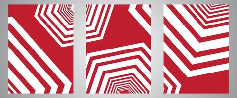 Set of red and white abstract geometric hexagon patterns vector
