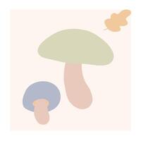 Two abstract mushrooms with pastel colors and a leaf on a light background vector