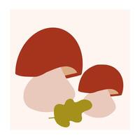 Two stylized mushrooms with a leaf on a light background vector