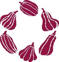 Decorative design featuring six red pumpkins arranged in a circular pattern on a white background vector