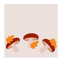 Three mushrooms with autumn leaves against a light background vector