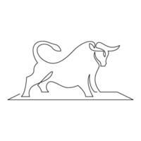 continuous line art or monoline drawing of simple bull vector