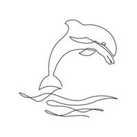 continuous mono line drawing of abstract dolphin jumping on the sea vector