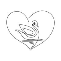 continuous mono line drawing of swan inside heart shape vector