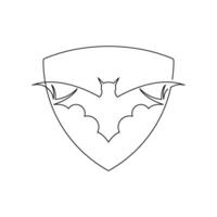 continuous line art or monoline drawing of simple bat inside the shield vector