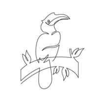 CONTINUOUS MONO LINE DRAWING OF SIMPLE HORNBILL BIRD vector