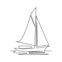 continuous line art or monoline drawing of simple sailboat on the sea vector
