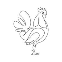 continuous mono line drawing of abstract rooster or chicken vector