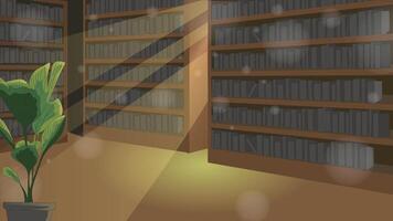 Big library with a plenty of books, magic beam light and a bit dusty. Good for presentation, advertisment or web site about books or writers. vector