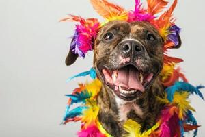 Happy Dog wearing Dancer costumes, studio lighting, isolated on white background, stock photographic style photo