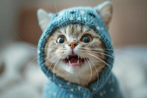 Happy cat wearing Alien costumes, studio lighting, isolated on white background, stock photographic style photo