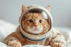 Happy cat wearing Astronaut costumes, studio lighting, isolated on white background, stock photographic style photo