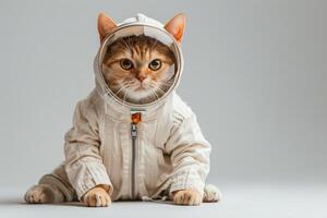 Happy cat wearing Astronaut costumes, studio lighting, isolated on white background, stock photographic style photo