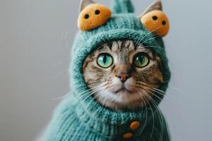 Happy cat wearing Alien costumes, studio lighting, isolated on white background, stock photographic style photo