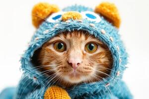 Happy cat wearing Alien costumes, studio lighting, isolated on white background, stock photographic style photo