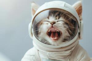 Happy cat wearing Astronaut costumes, studio lighting, isolated on white background, stock photographic style photo