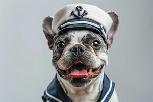 Happy Dog wearing Sailor costumes, studio lighting, isolated on white background, stock photographic style photo