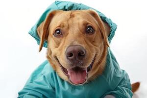 Happy Dog wearing Doctor costumes, studio lighting, isolated on white background, stock photographic style photo