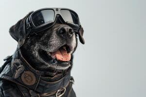 Happy Dog wearing Cyberpunk costumes, studio lighting, isolated on white background, stock photographic style photo