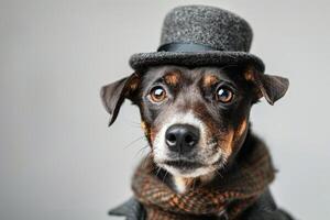 Happy Dog wearing Baker costumes, studio lighting, isolated on white background, stock photographic style photo