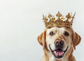 Happy Dog wearing Queen costumes, studio lighting, isolated on white background, stock photographic style photo