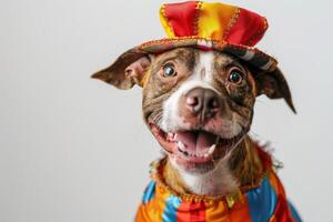 Happy Dog wearing Circus Ringmaster costumes, studio lighting, isolated on white background, stock photographic style photo