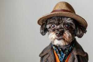 Happy Dog wearing Barber costumes, studio lighting, isolated on white background, stock photographic style photo