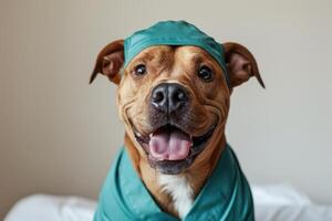 Happy Dog wearing Doctor costumes, studio lighting, isolated on white background, stock photographic style photo