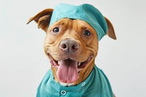 Happy Dog wearing Doctor costumes, studio lighting, isolated on white background, stock photographic style photo