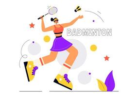 Illustration of a Badminton Player with a Shuttle and Racket on the Court, Competing in the Sport as a Leisure Activity with a Flat Background vector