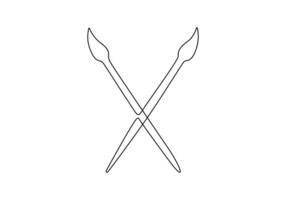 Canvas and paint brush continuous single line drawing pro illustration vector