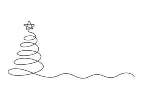 Christmas tree continuous single line drawing digital illustration vector