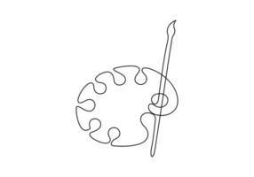 Palette and paint brush continuous single line drawing digital illustration vector