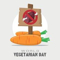 World Vegetarian Day Poster with no meat sign in a pile of carrots vector