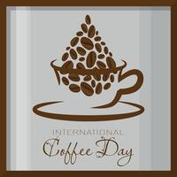 International Coffee Day Poster with coffee beans fall into a cup of coffee vector