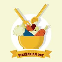 World Vegetarian Day Poster with a bowl full of vegetables and tableware vector