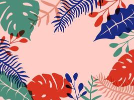 Hello Summer background. Design with tropical leaves on colorful background. . vector