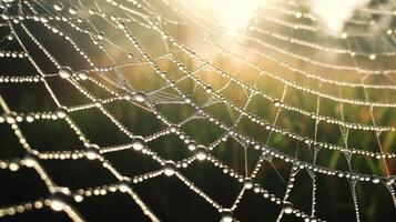 Dewdrops on a Spider Web in Morning Light photo