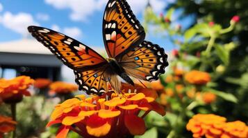 Butterfly on a Flower in a Sunlit Garden photo
