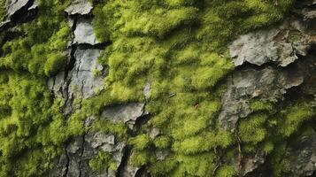 Closeup of Green Moss Covering a Tree Trunk photo