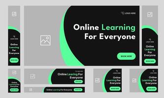 Customizable online learning web set banner design, everyday education web bundle banner design, editable eps 10 file format vector